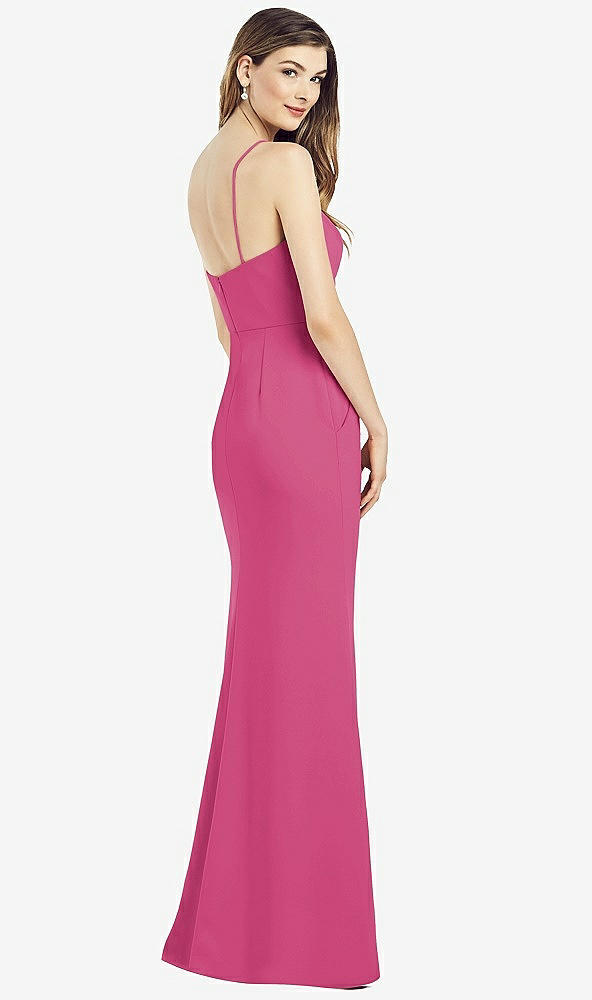 Back View - Tea Rose Spaghetti Strap A-line Crepe Dress with Pockets