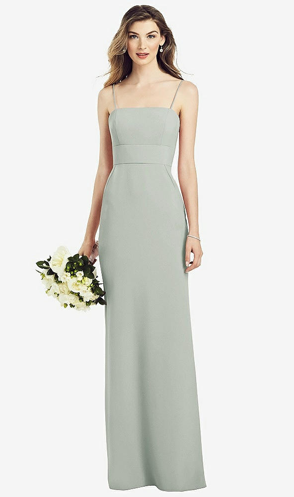 Front View - Willow Green Spaghetti Strap A-line Crepe Dress with Pockets