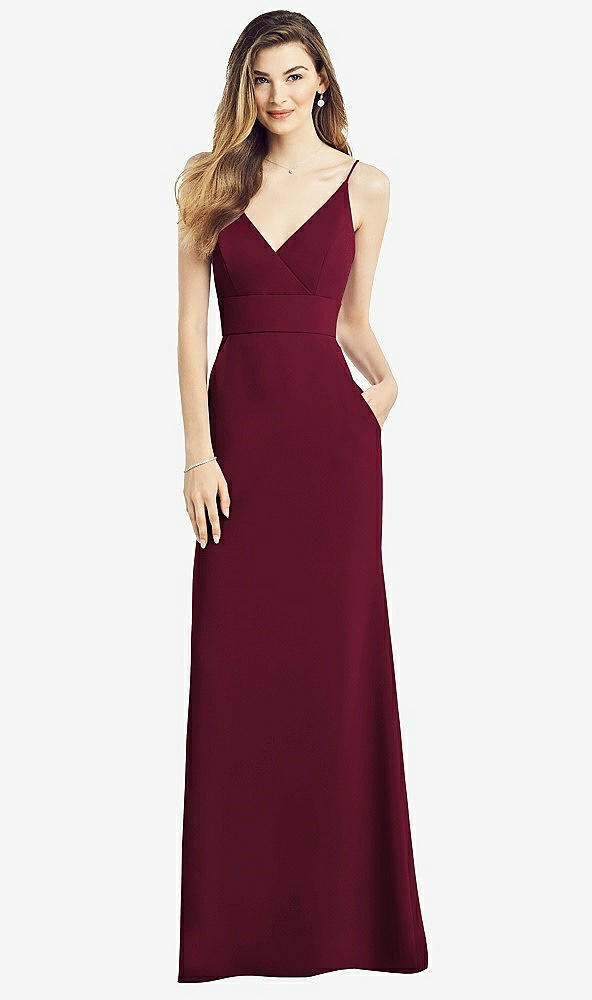 Front View - Cabernet V-Back Spaghetti Strap Maxi Dress with Pockets