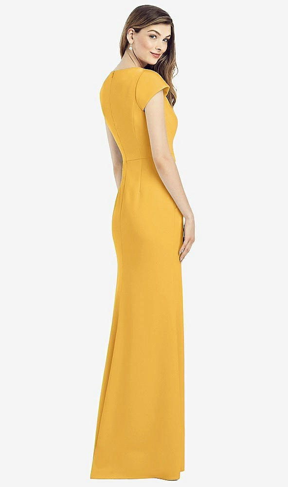 Back View - NYC Yellow Cap Sleeve A-line Crepe Gown with Pockets