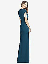 Rear View Thumbnail - Atlantic Blue Cap Sleeve A-line Crepe Gown with Pockets