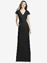 Alt View 1 Thumbnail - Black Cap Sleeve A-line Crepe Gown with Pockets