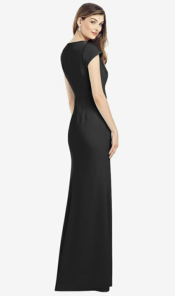 Back View - Black Cap Sleeve A-line Crepe Gown with Pockets