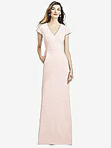 Alt View 1 Thumbnail - Blush Cap Sleeve A-line Crepe Gown with Pockets