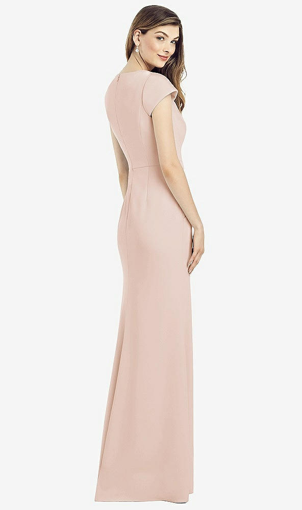 Back View - Cameo Cap Sleeve A-line Crepe Gown with Pockets
