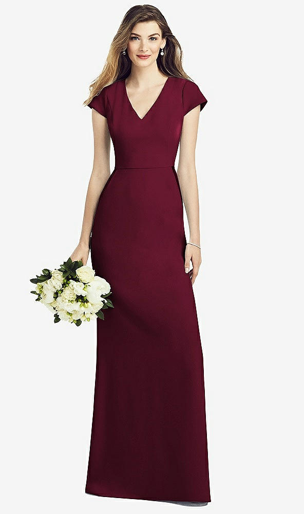 Front View - Cabernet Cap Sleeve A-line Crepe Gown with Pockets