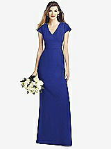 Front View Thumbnail - Cobalt Blue Cap Sleeve A-line Crepe Gown with Pockets