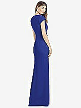 Rear View Thumbnail - Cobalt Blue Cap Sleeve A-line Crepe Gown with Pockets