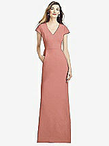 Alt View 1 Thumbnail - Desert Rose Cap Sleeve A-line Crepe Gown with Pockets