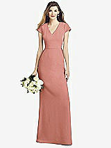 Front View Thumbnail - Desert Rose Cap Sleeve A-line Crepe Gown with Pockets
