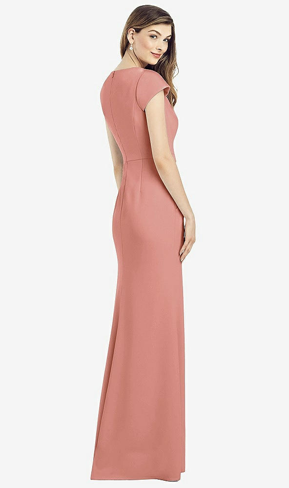Back View - Desert Rose Cap Sleeve A-line Crepe Gown with Pockets