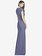 Rear View Thumbnail - French Blue Cap Sleeve A-line Crepe Gown with Pockets