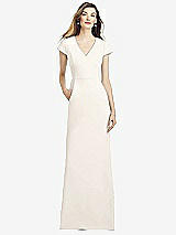 Alt View 1 Thumbnail - Ivory Cap Sleeve A-line Crepe Gown with Pockets