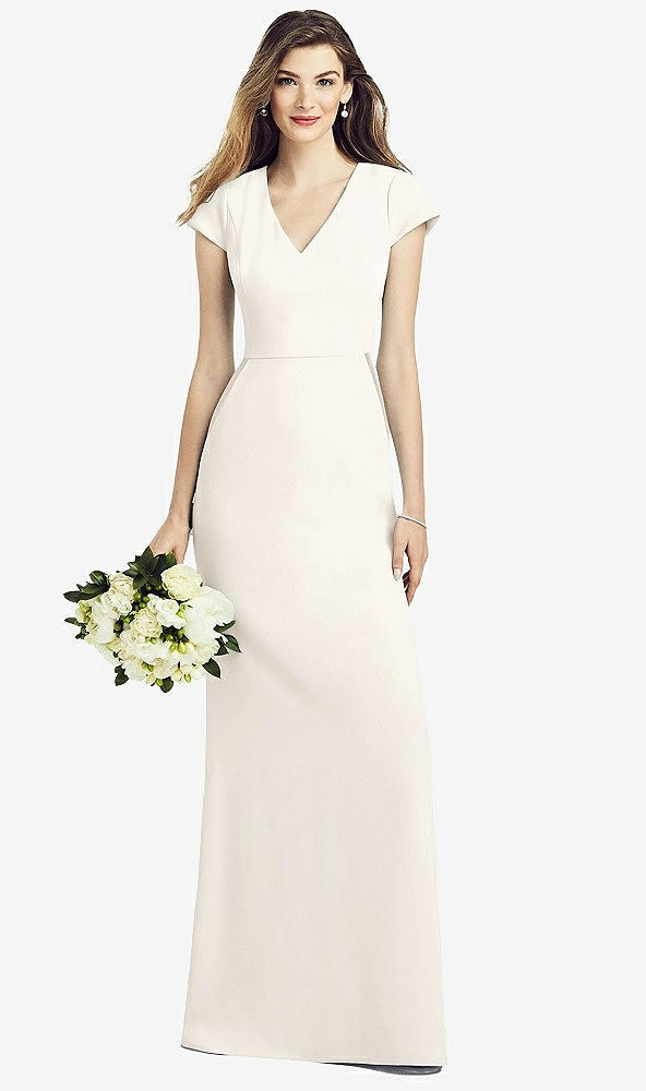Front View - Ivory Cap Sleeve A-line Crepe Gown with Pockets