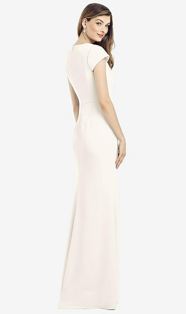Back View - Ivory Cap Sleeve A-line Crepe Gown with Pockets