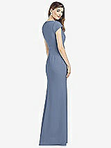 Rear View Thumbnail - Larkspur Blue Cap Sleeve A-line Crepe Gown with Pockets