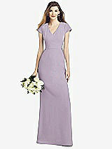 Front View Thumbnail - Lilac Haze Cap Sleeve A-line Crepe Gown with Pockets