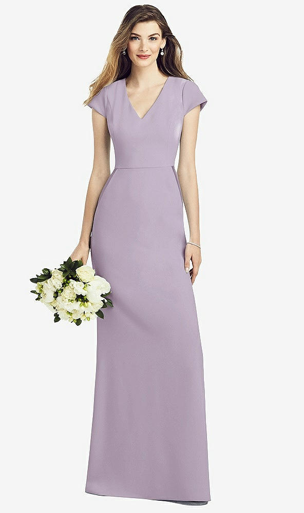 Front View - Lilac Haze Cap Sleeve A-line Crepe Gown with Pockets
