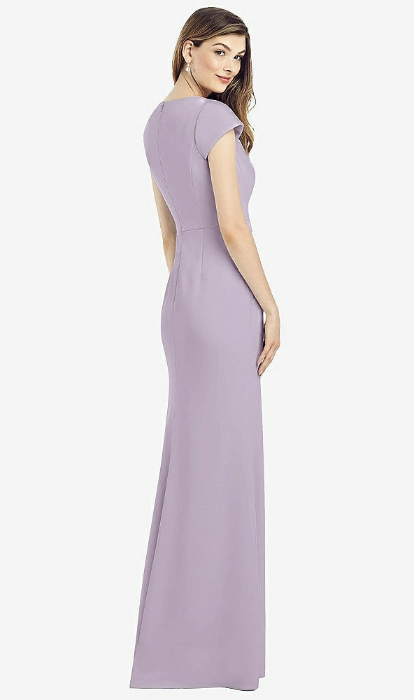 Back View - Lilac Haze Cap Sleeve A-line Crepe Gown with Pockets