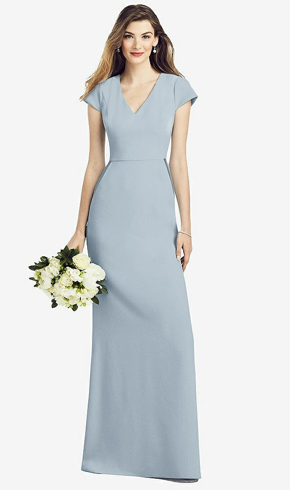 Front View - Mist Cap Sleeve A-line Crepe Gown with Pockets