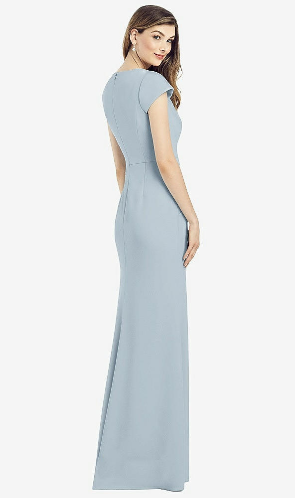 Back View - Mist Cap Sleeve A-line Crepe Gown with Pockets