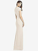 Rear View Thumbnail - Oat Cap Sleeve A-line Crepe Gown with Pockets