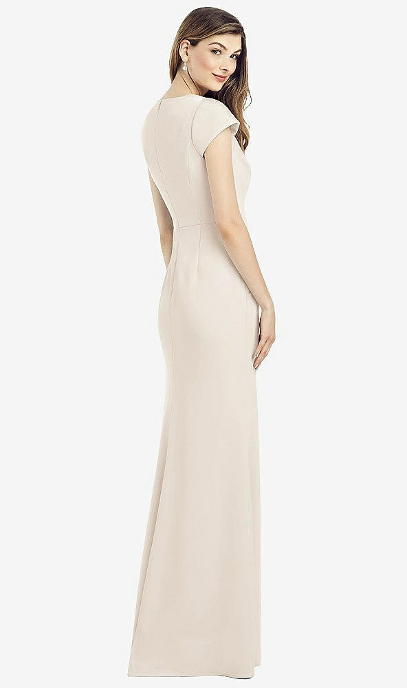 Back View - Oat Cap Sleeve A-line Crepe Gown with Pockets
