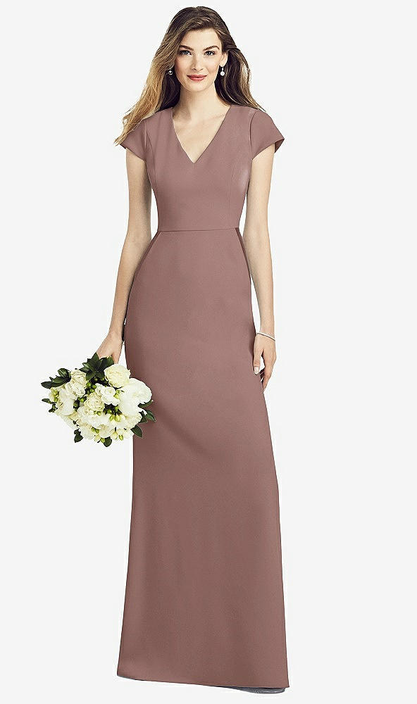 Front View - Sienna Cap Sleeve A-line Crepe Gown with Pockets