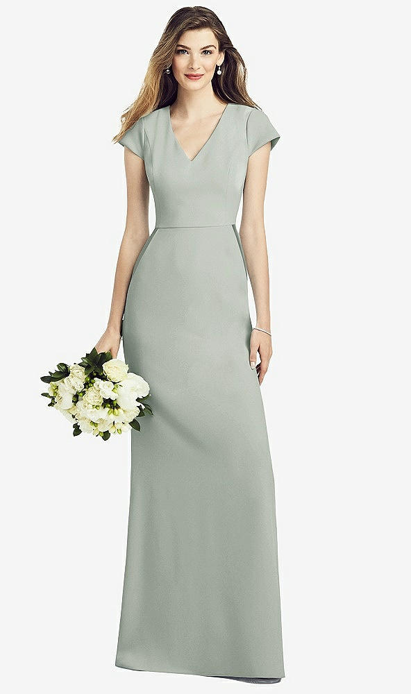 Front View - Willow Green Cap Sleeve A-line Crepe Gown with Pockets