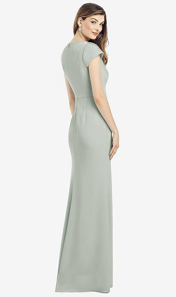 Back View - Willow Green Cap Sleeve A-line Crepe Gown with Pockets