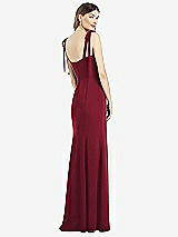 Rear View Thumbnail - Burgundy Flat Tie-Shoulder Crepe Trumpet Gown with Front Slit