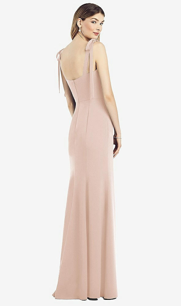 Back View - Cameo Flat Tie-Shoulder Crepe Trumpet Gown with Front Slit