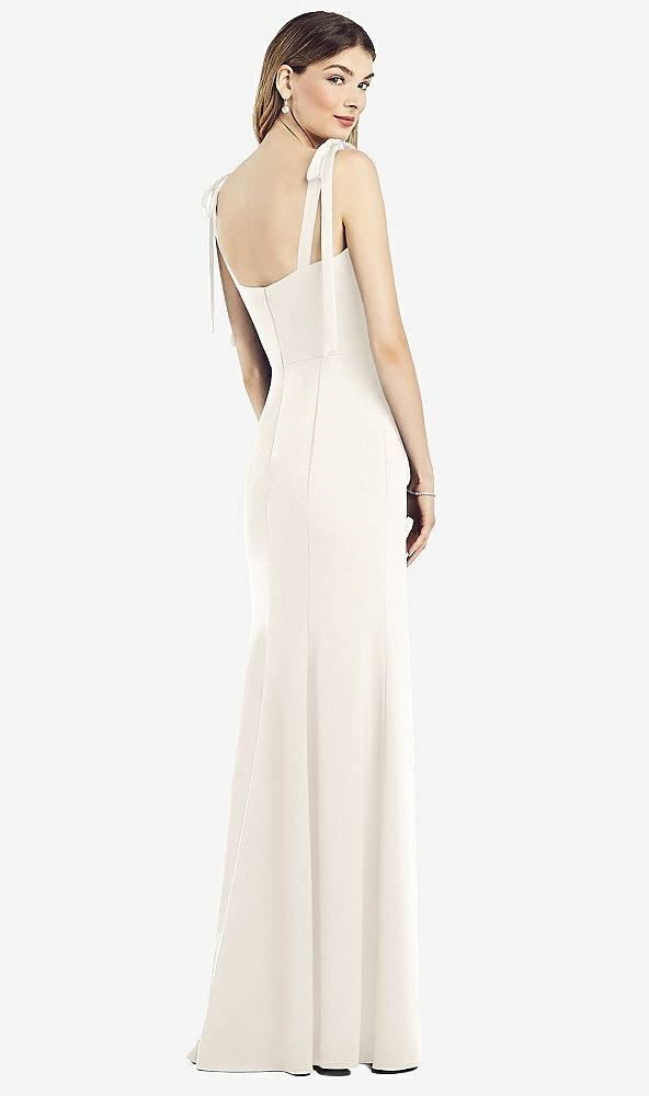 Back View - Ivory Flat Tie-Shoulder Crepe Trumpet Gown with Front Slit