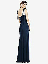 Rear View Thumbnail - Midnight Navy Flat Tie-Shoulder Crepe Trumpet Gown with Front Slit