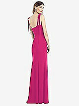 Rear View Thumbnail - Think Pink Flat Tie-Shoulder Crepe Trumpet Gown with Front Slit