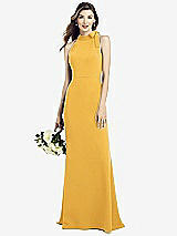 Rear View Thumbnail - NYC Yellow Bow-Neck Open-Back Trumpet Gown