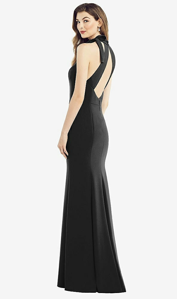 Front View - Black Bow-Neck Open-Back Trumpet Gown