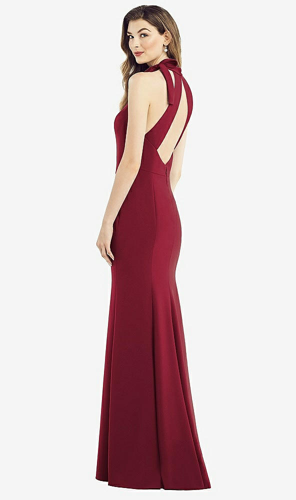 Front View - Burgundy Bow-Neck Open-Back Trumpet Gown