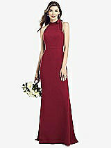 Rear View Thumbnail - Burgundy Bow-Neck Open-Back Trumpet Gown