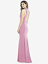 Front View Thumbnail - Powder Pink Bow-Neck Open-Back Trumpet Gown