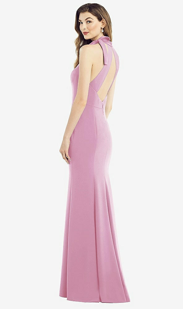 Front View - Powder Pink Bow-Neck Open-Back Trumpet Gown