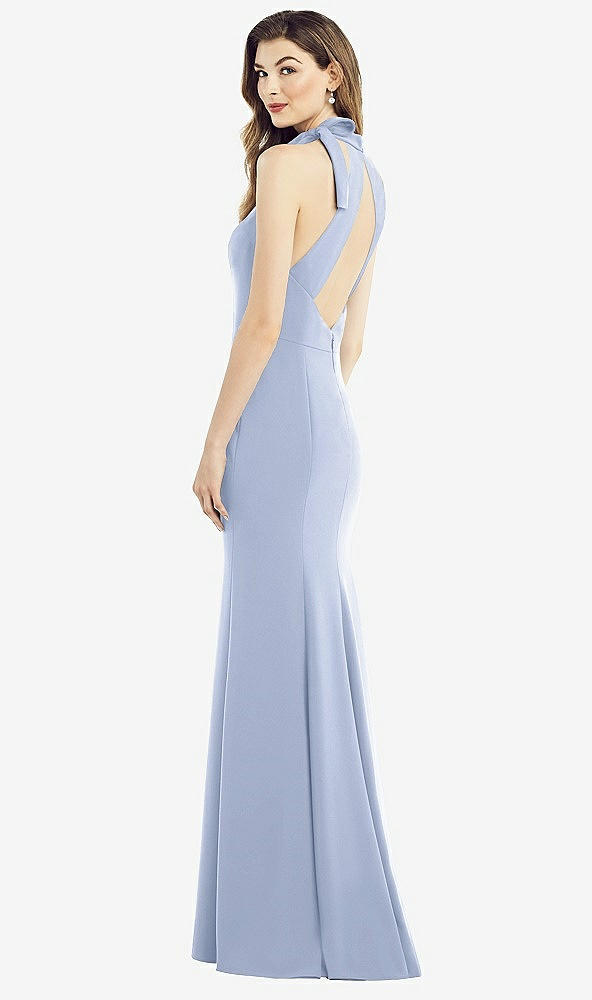 Front View - Sky Blue Bow-Neck Open-Back Trumpet Gown