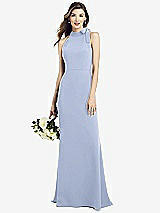 Rear View Thumbnail - Sky Blue Bow-Neck Open-Back Trumpet Gown