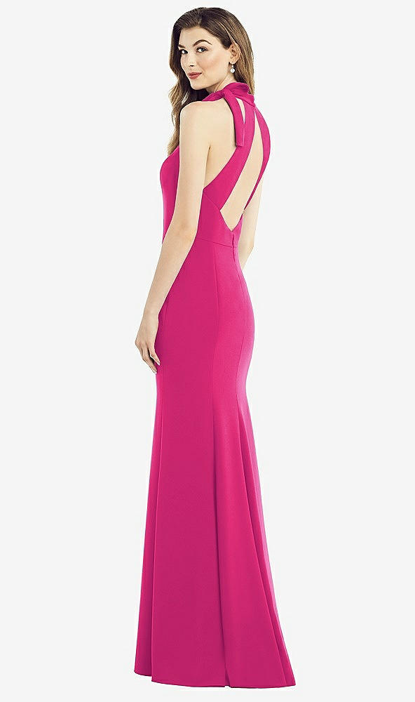 Front View - Think Pink Bow-Neck Open-Back Trumpet Gown