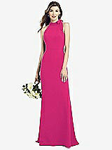 Rear View Thumbnail - Think Pink Bow-Neck Open-Back Trumpet Gown