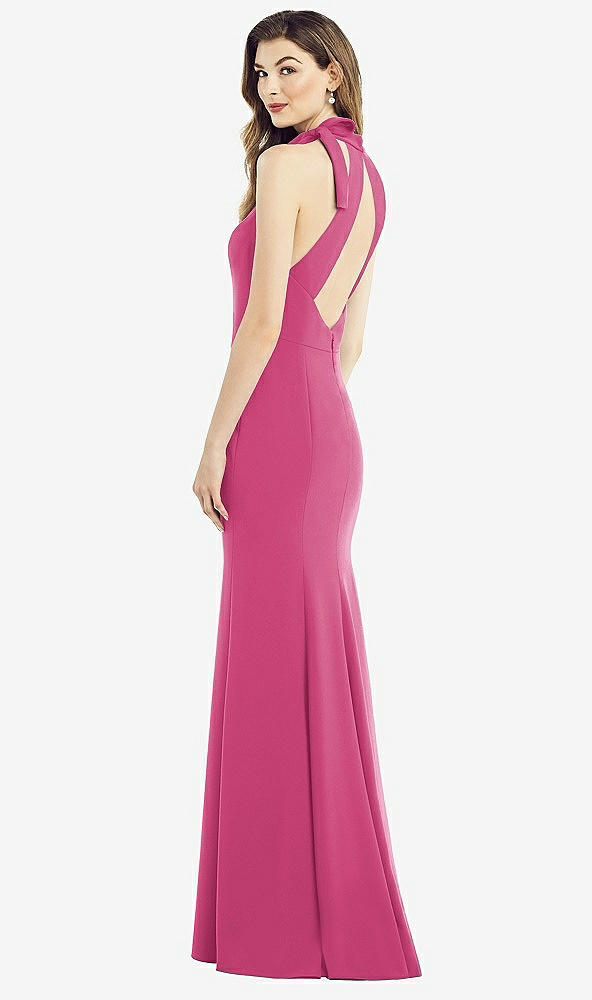 Front View - Tea Rose Bow-Neck Open-Back Trumpet Gown