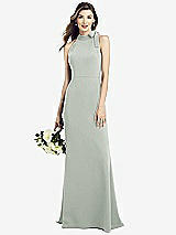 Rear View Thumbnail - Willow Green Bow-Neck Open-Back Trumpet Gown