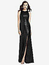 Front View Thumbnail - Black Long Sequin Sleeveless Gown with Front Slit