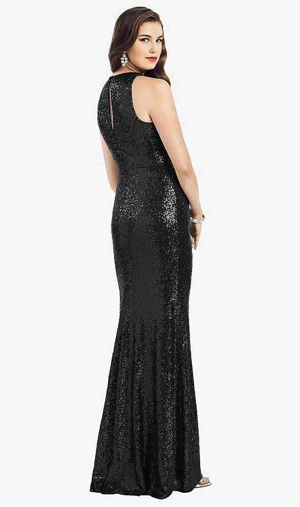 Back View - Black Long Sequin Sleeveless Gown with Front Slit