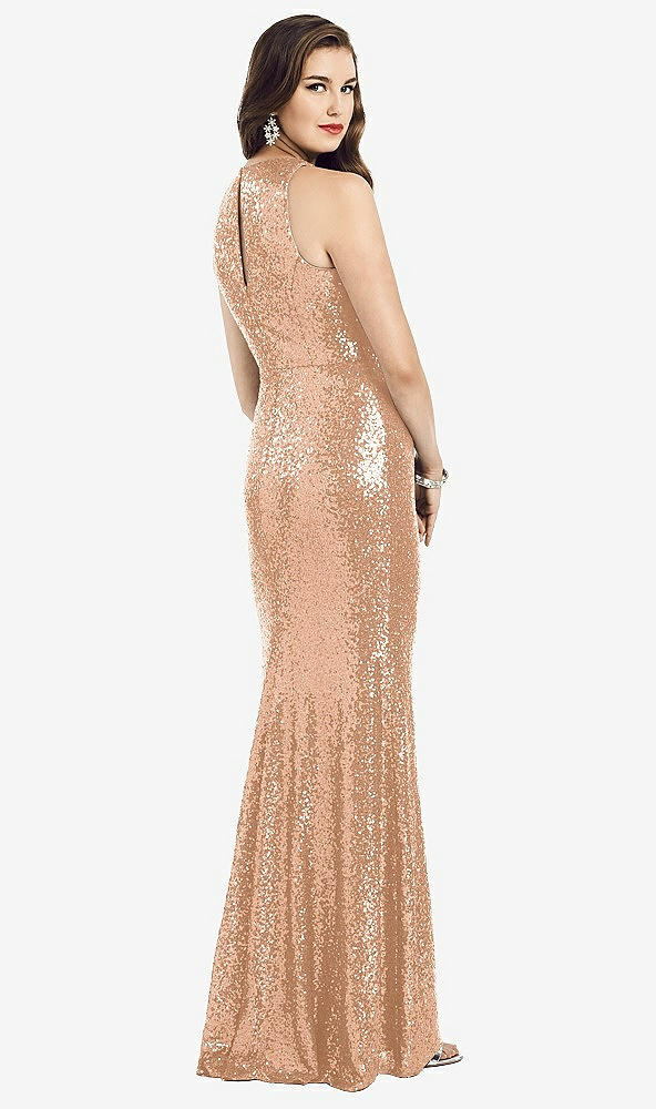 Back View - Copper Rose Long Sequin Sleeveless Gown with Front Slit